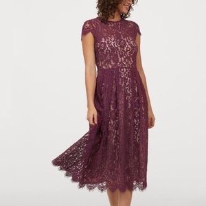 H&M Maddi lace dress aubergine cap sleeve S NWT